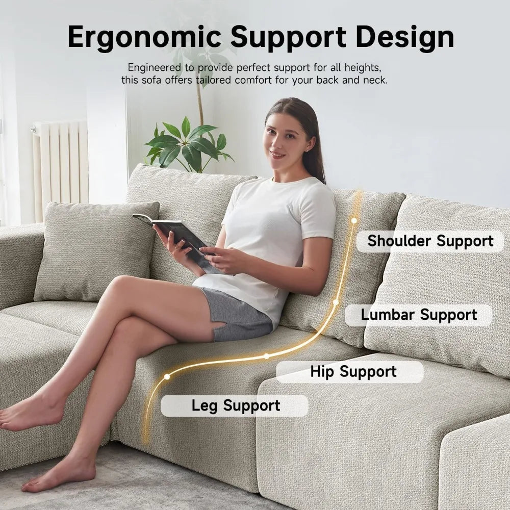 150" Modular Sectional Sofa, Extra Deep 6 Seater, Plush Comfy Cloud Couch, Flexible Layout, No Assembly, Chenille, Custom