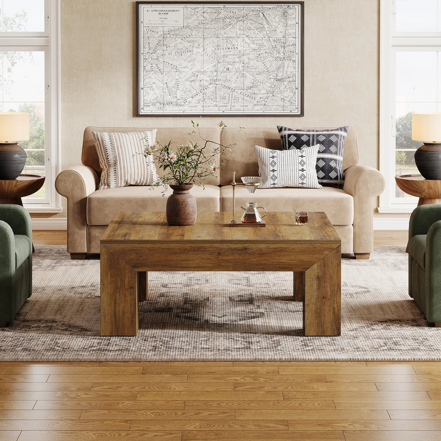 Tribesigns Square Coffee Table For Living Room Farmhouse Style