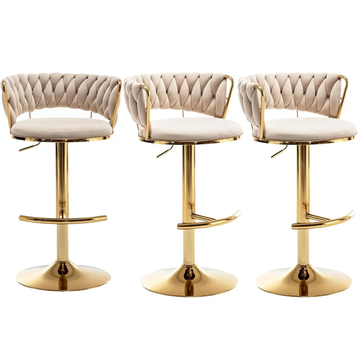 Adjustable Velvet Counter Height Bar Stool Set 3 Low Back 360° Swivel Kitchen Island Pub Chair , Custom