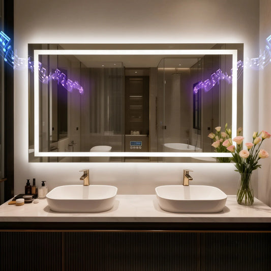 Bluetooth LED Bathroom Mirror With Dual Speakers Antifog Backlight Dimmable