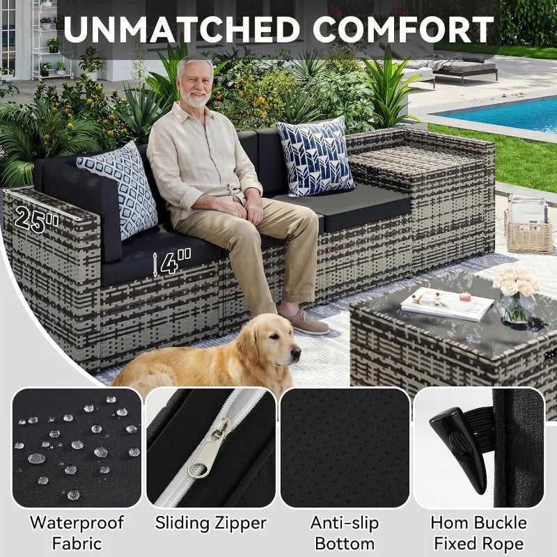 Patio 8 Piece Wicker Furniture Set With Hidden Storage Table