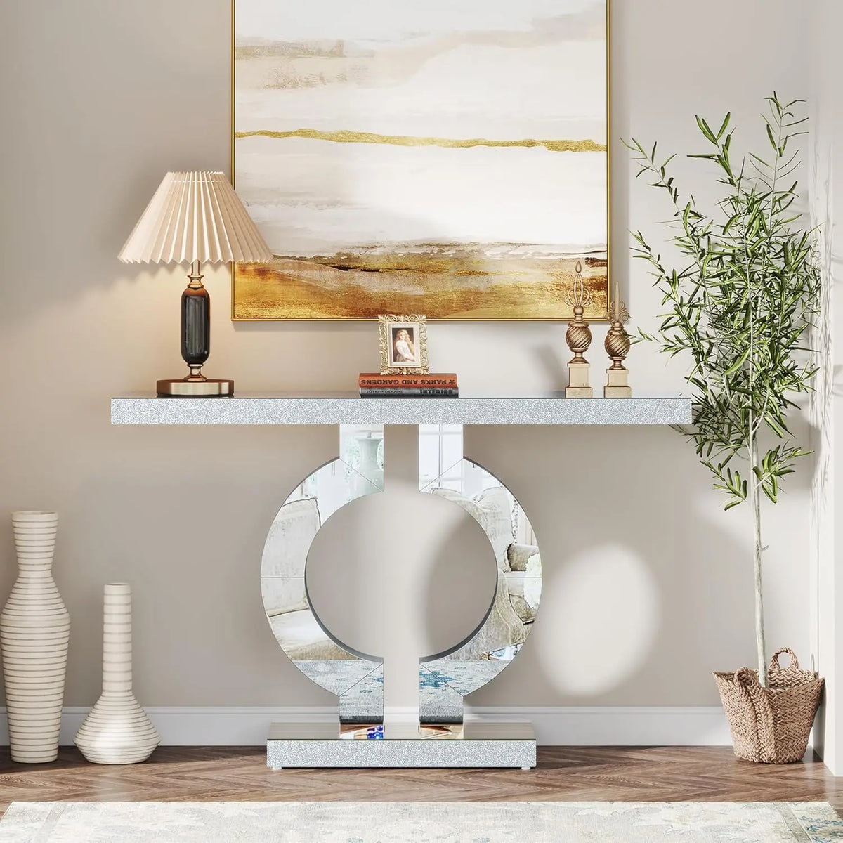 Tribesigns 43.3-Inch (110cm)Mirrored Console Table, Modern Entryway Table with Thickened Mirror Finish Tabletop