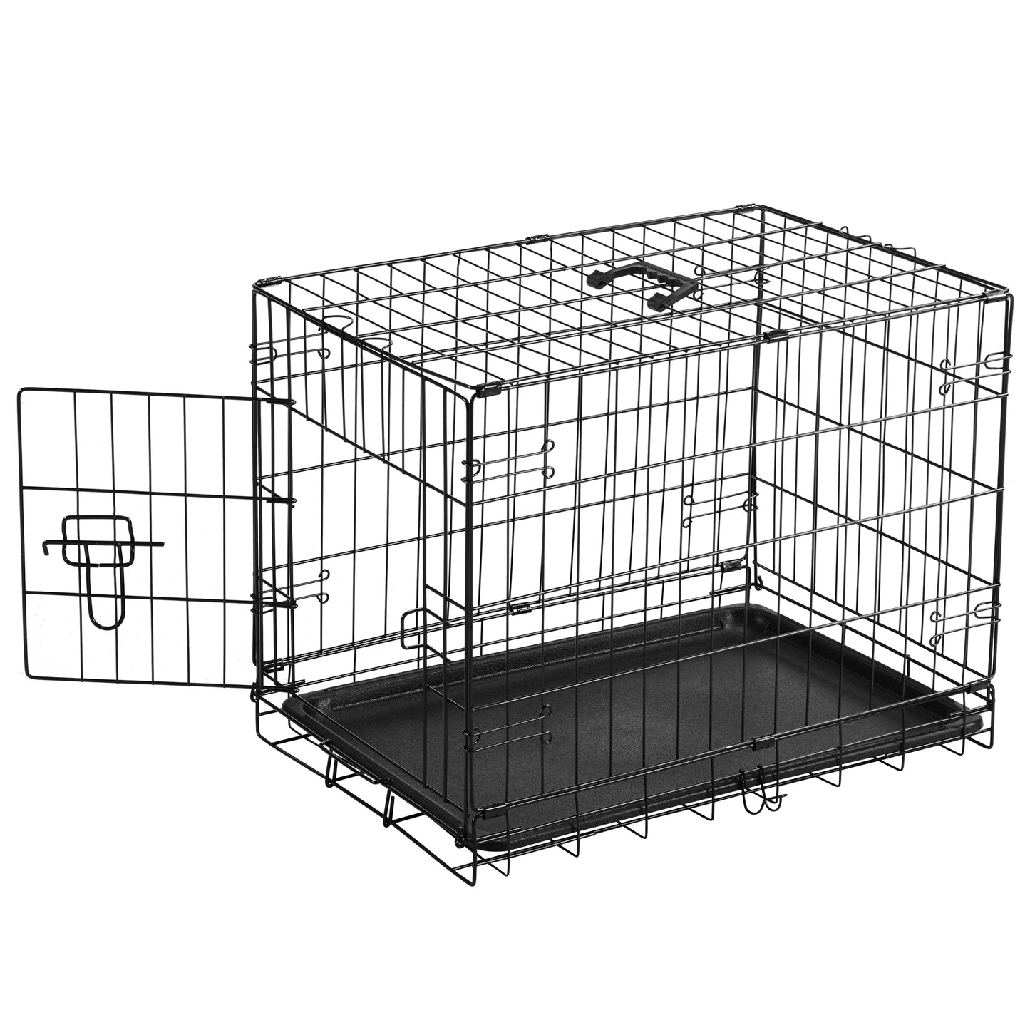 JHK Folding Wire Dog Kennel With Durable Plastic Pan Tray