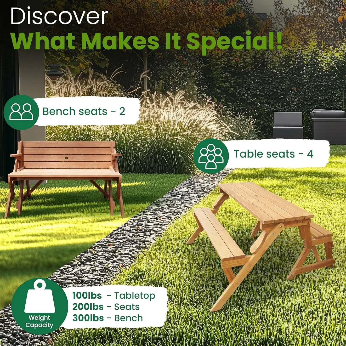 Merry Garden Interchangeable Wooden Picnic Bench And Table Outdoor Patio