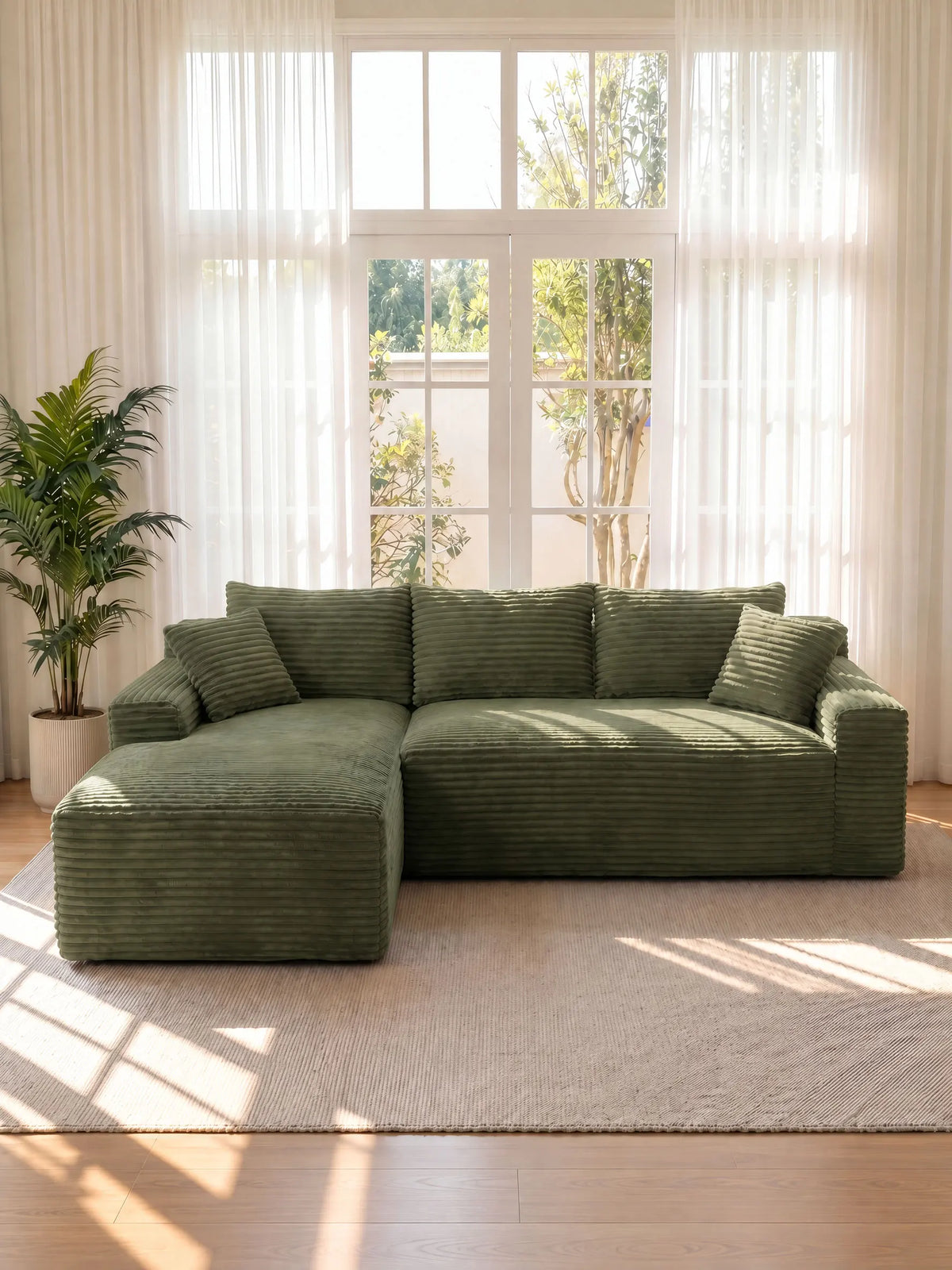 95" Modular Sectional Sofa with Chaise, Deep Seat Corduroy Cloud Couch, No Assembly Modern L Shaped Sofa for Living Room, Oversized Comfortable Lounge Couch Furniture, Space Saving Apartment Sofa, Cozy Home Seating with Remov