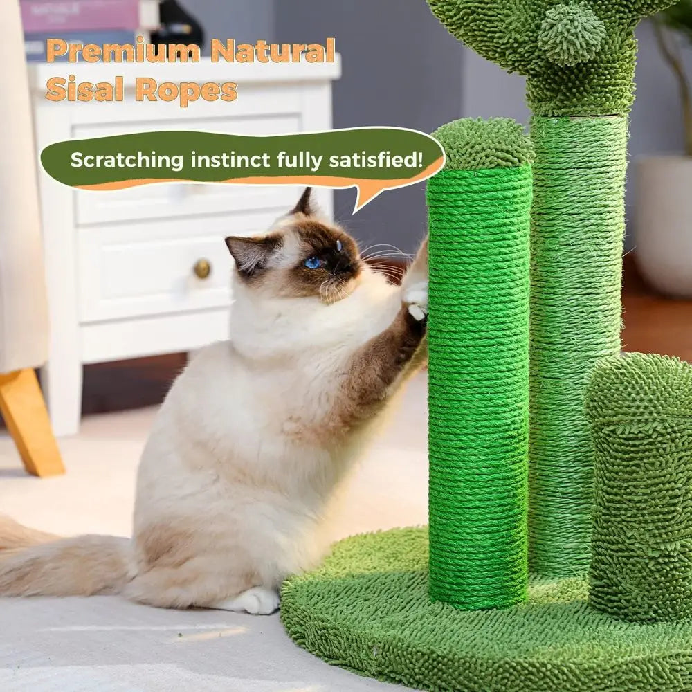 Road Cat Scratching Post Cactus Cat Scratcher with 3 Scratching Poles and Dangling Ball Large 27 Inches