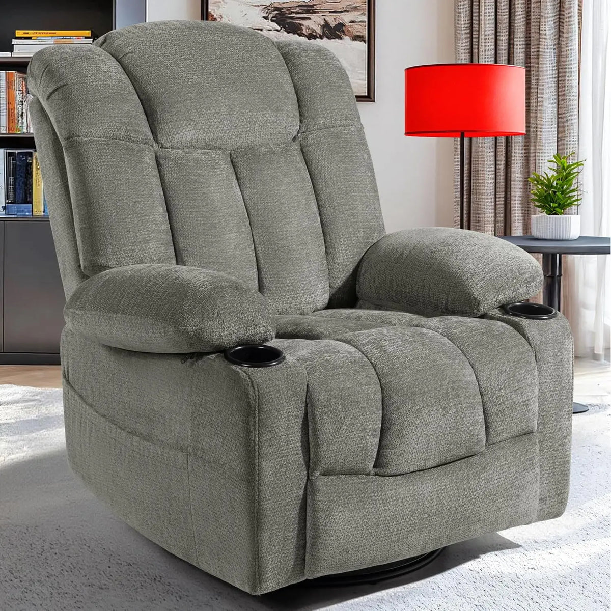 Swivel Rocker Recliner Chair for Adults – Manual Glider Sofa with Massage, Heat & Vibration, 360° Rocking , Customized