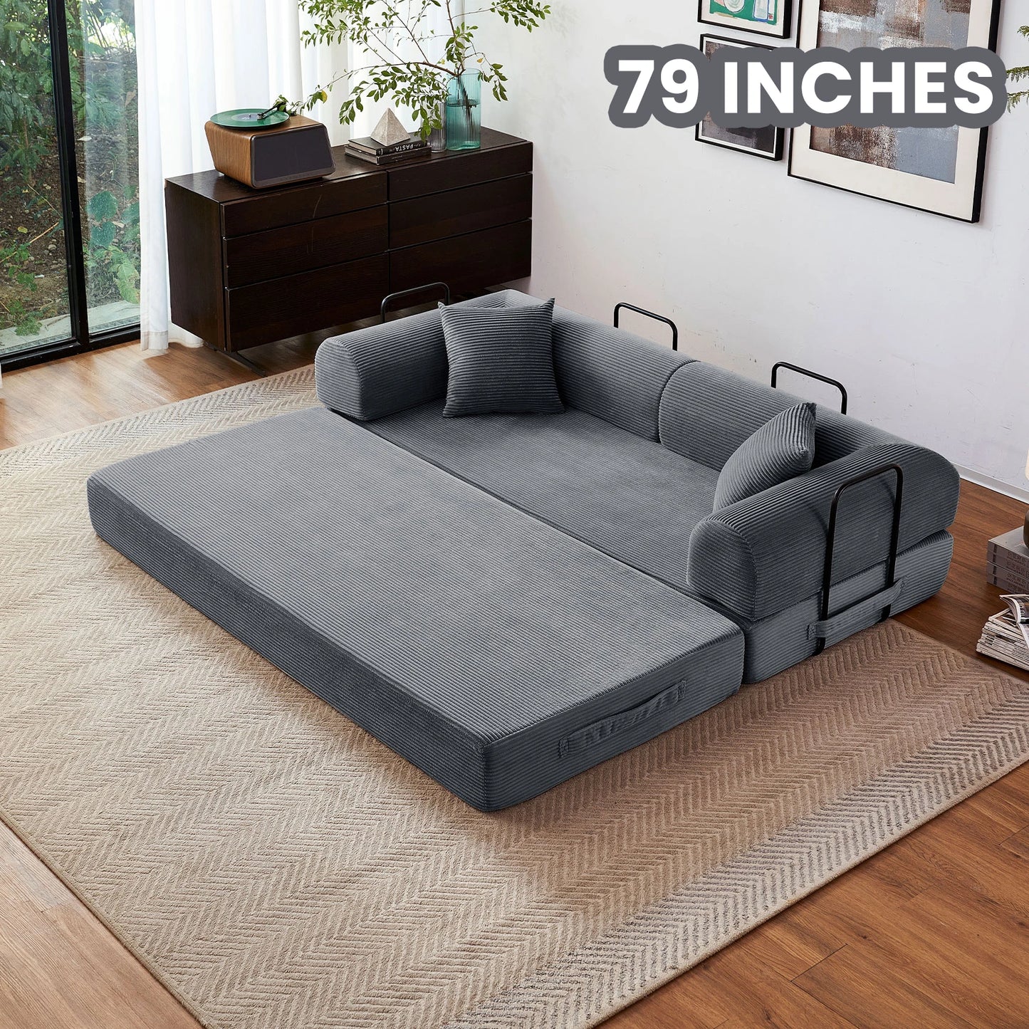 Convertible Futon Sofa Bed Foldable Couch With L Shaped Arms