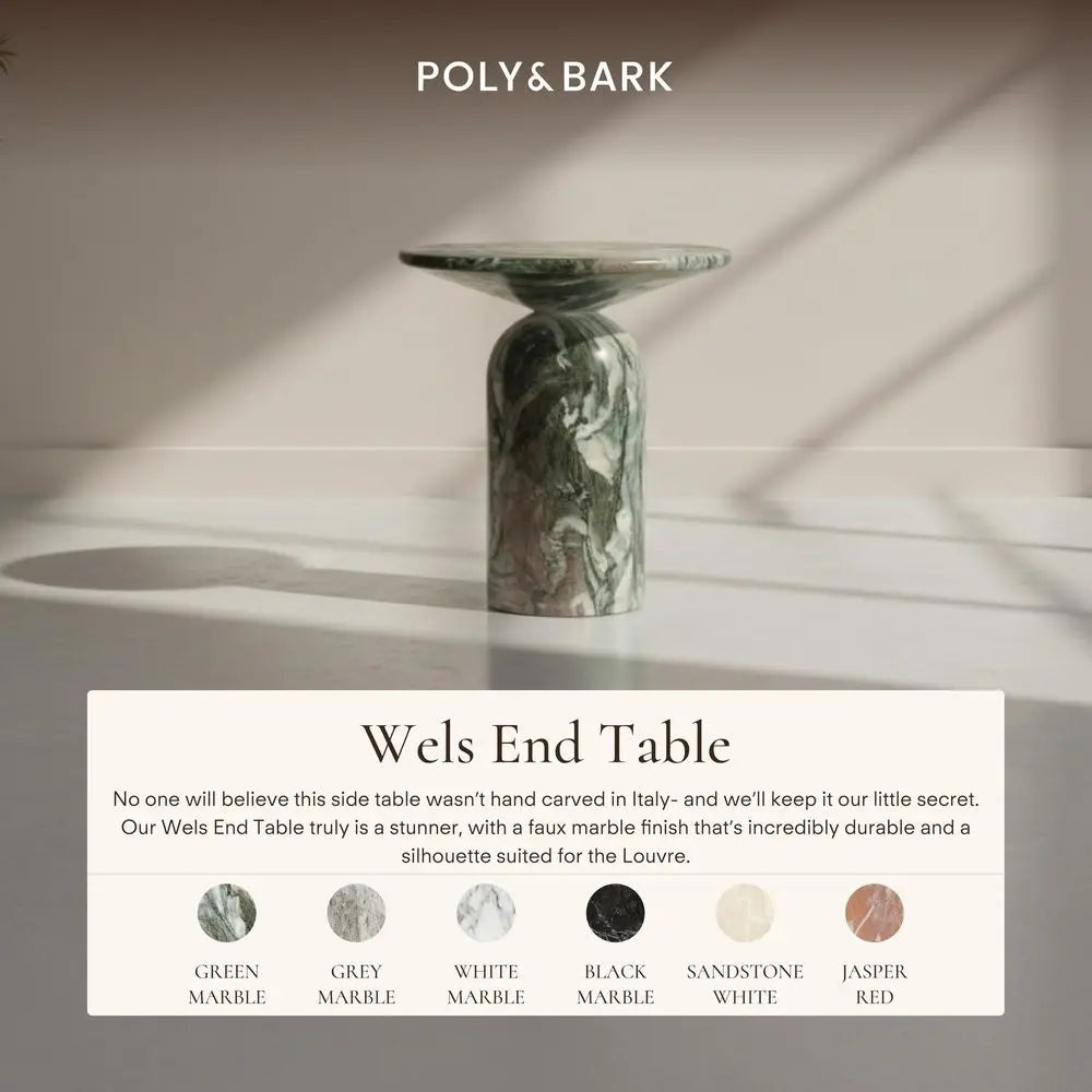 Wels End Table Reinforced Resin with Faux Marble Finish Green Modern Accent Table for Living Room or Bedroom Round Side Table f