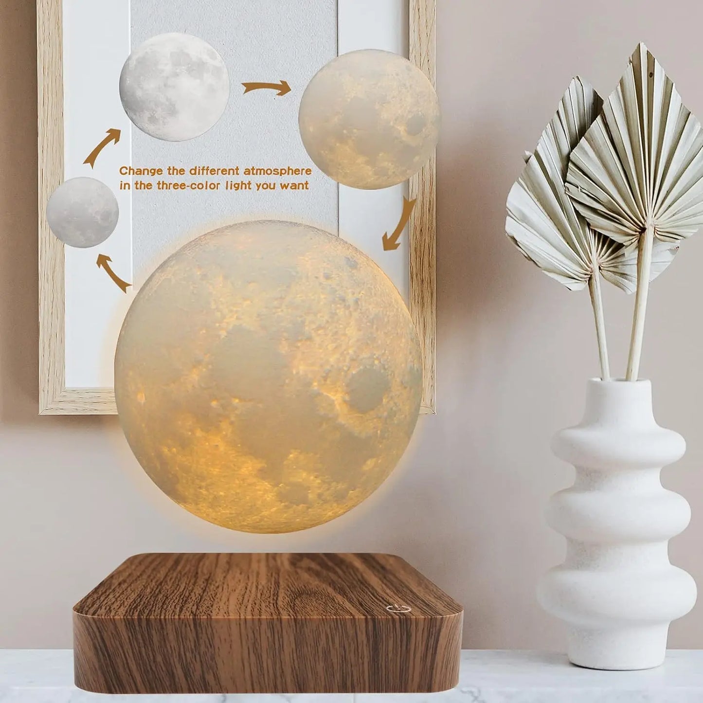 Mexllex Magnetic Floating Moon Lamp With Wooden Base LED Night Light
