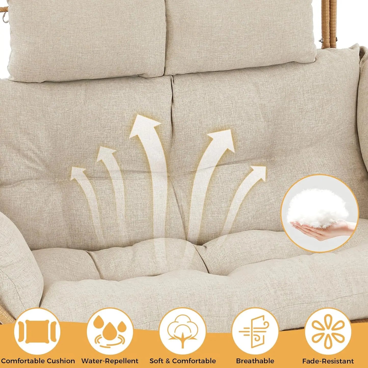 Metal Frame Egg Wicker Loveseat With Cushion Outdoor Rocking Chair