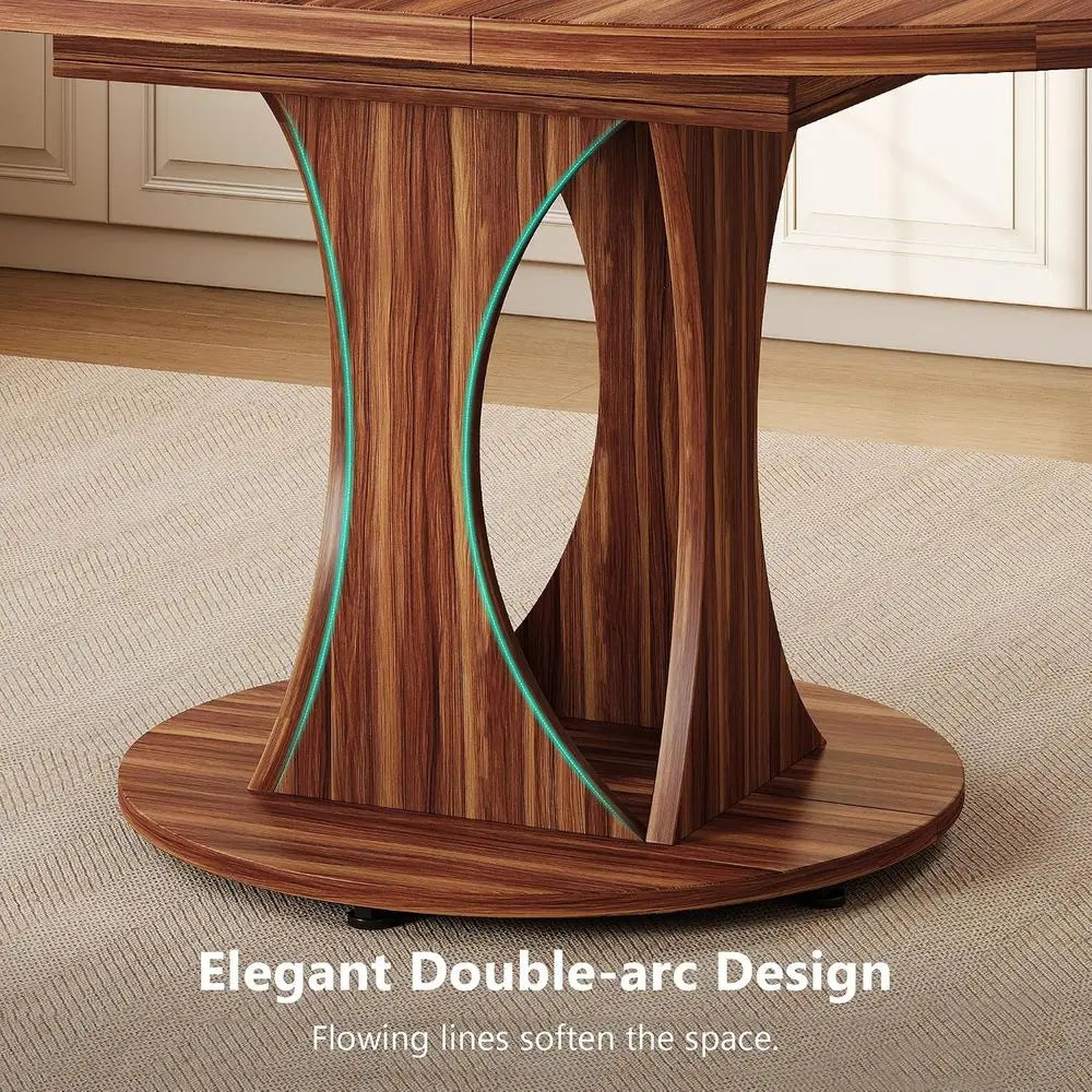 Modern Round Dining Table With Sturdy Double Arc Base