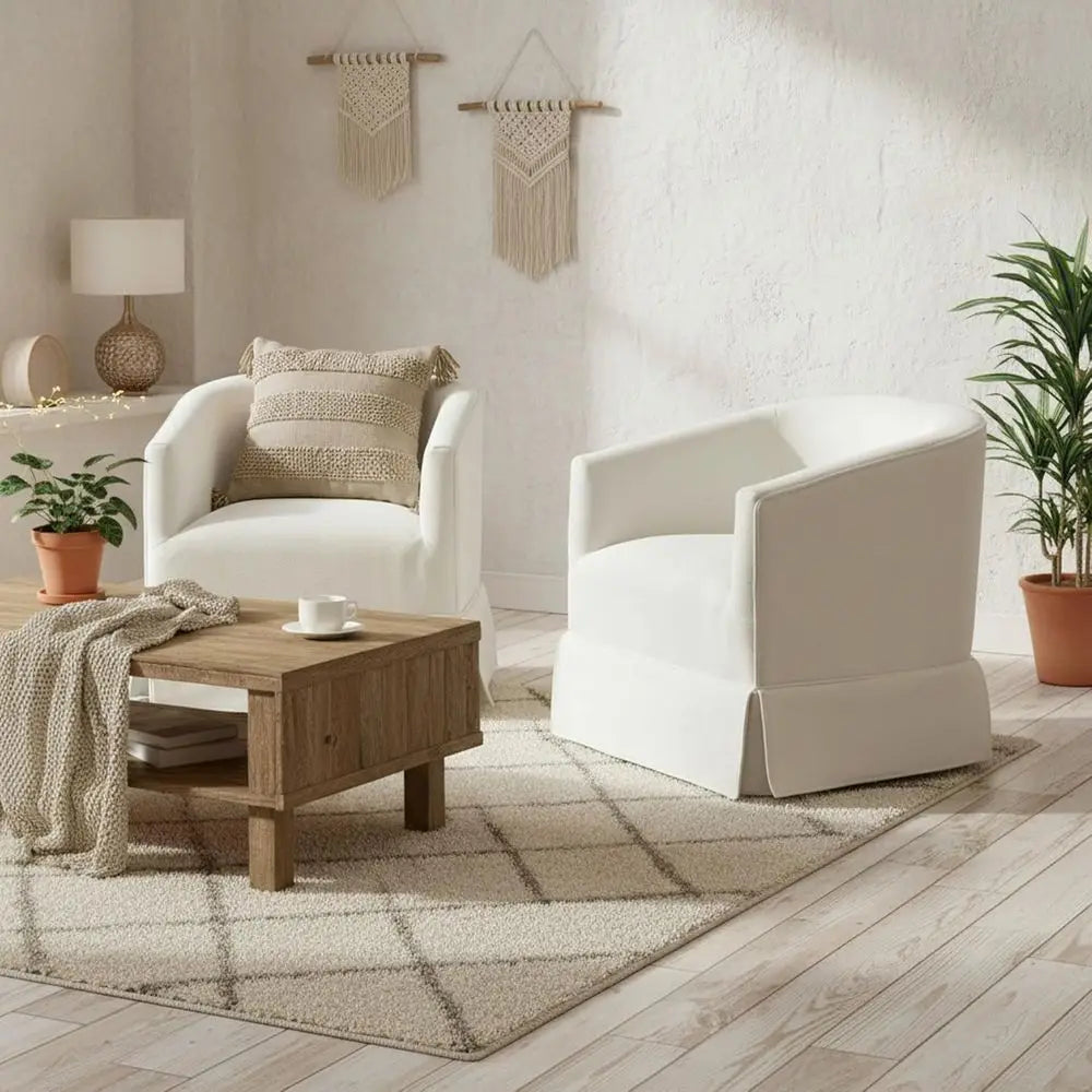 Upholstered Swivel Accent Barrel Chair With Skirted Base