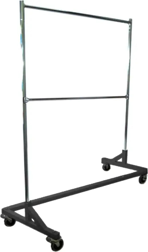 Deluxe Commercial Grade Rolling Z Garment Rack, 400lb Capacity, 63 Length with Add-On Extra Double Rail, A