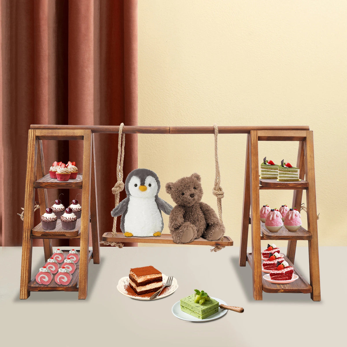 Three Tier Wooden Dessert Display Stand for Weddings and Parties