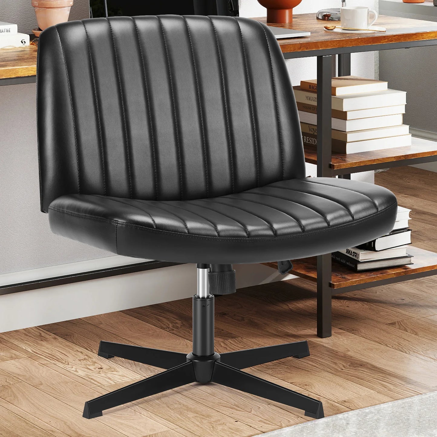 MCQ Ergonomic Armless PU Leather Office Chair Adjustable Backrest