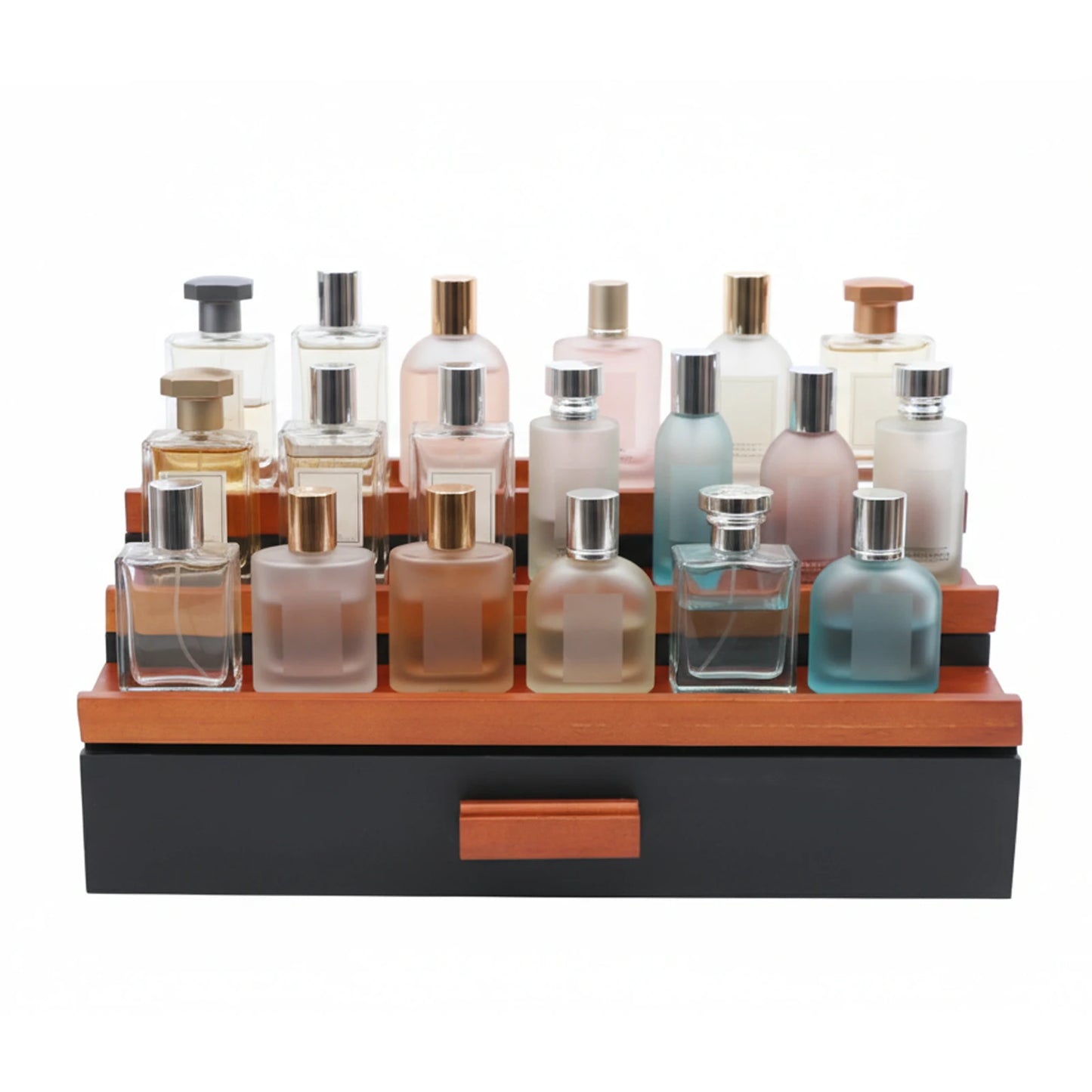 Wood 3 Tier Perfume Organizer With Drawer Display Stand