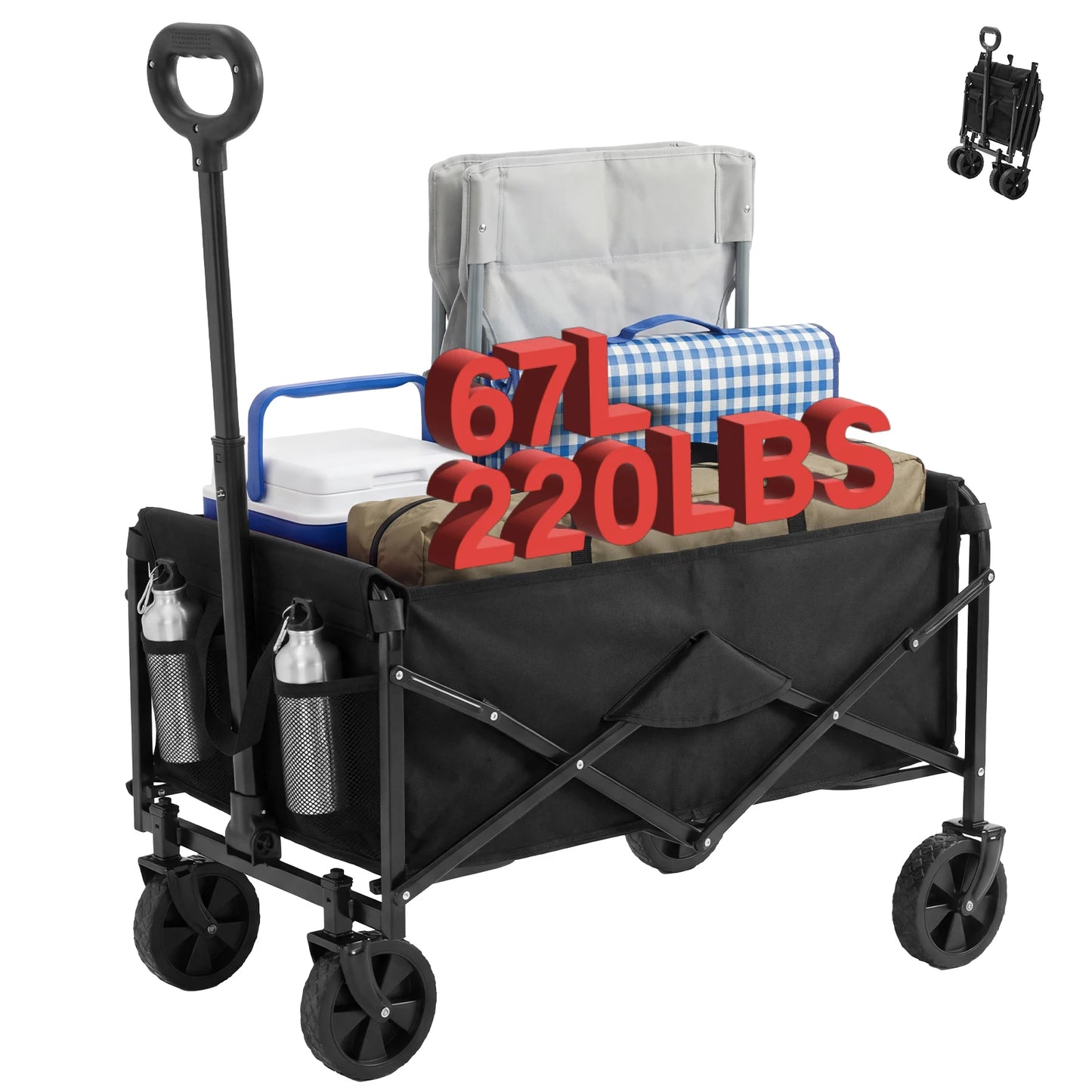 JHK 220 Lb Heavy Duty Collapsible Wagon Cart With Wheels