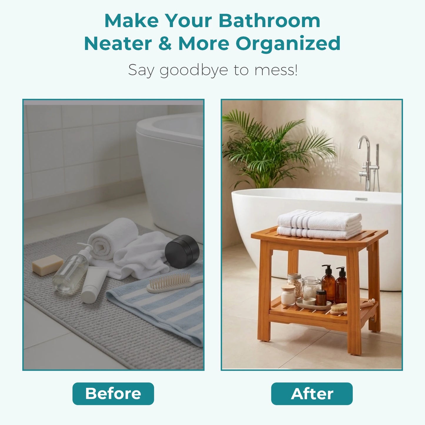 MCQ Wooden Bathroom Shower Bench With Storage Shelf And Handles