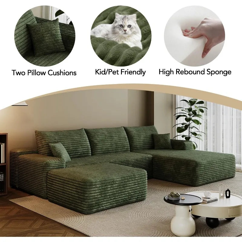 Sectional Sofa Modern Modular U Shape Corduroy Couch Living Room