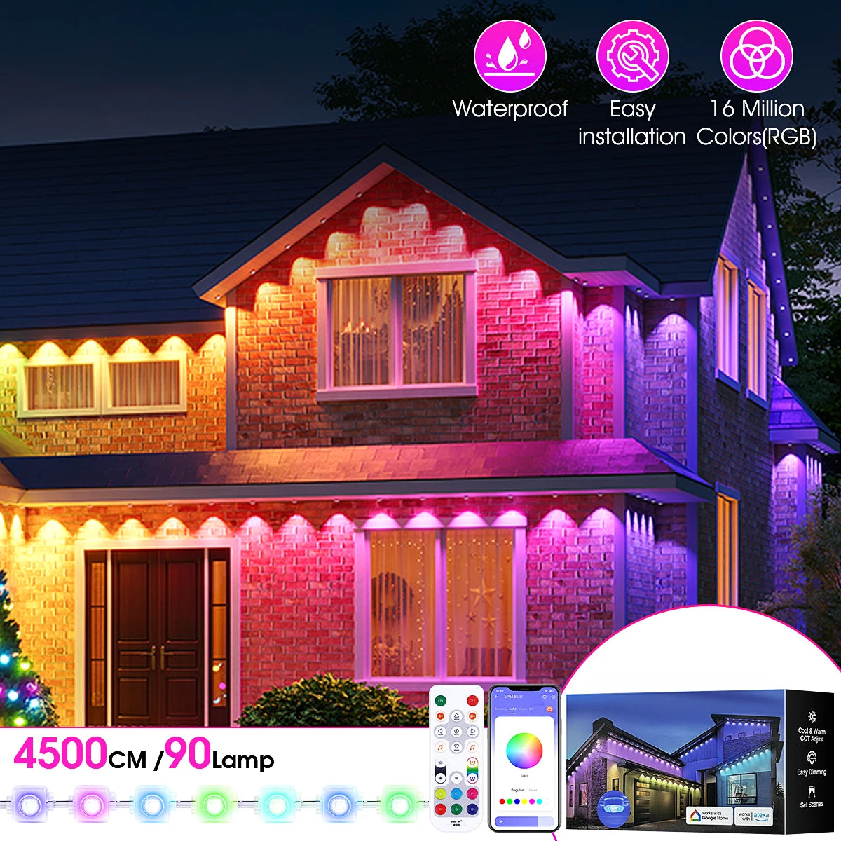 Aiopp Permanent Outdoor Lights RGBIC IP67 Waterproof 100 Scene Modes