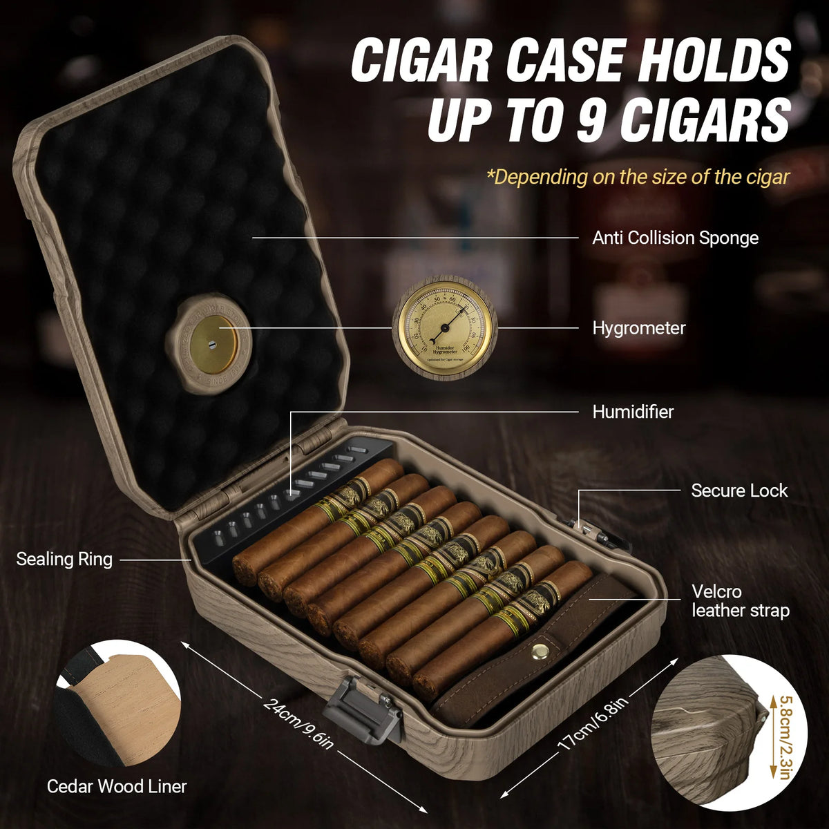 AWOTE Portable Cigar Humidor Set With Lighter Cutter And Hygrometer