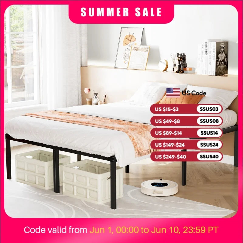 JHK Bed Frame Metal Platform With Sturdy Steel Slats Storage