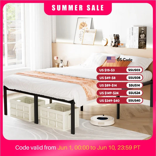 JHK Bed Frame Metal Platform With Sturdy Steel Slats Storage