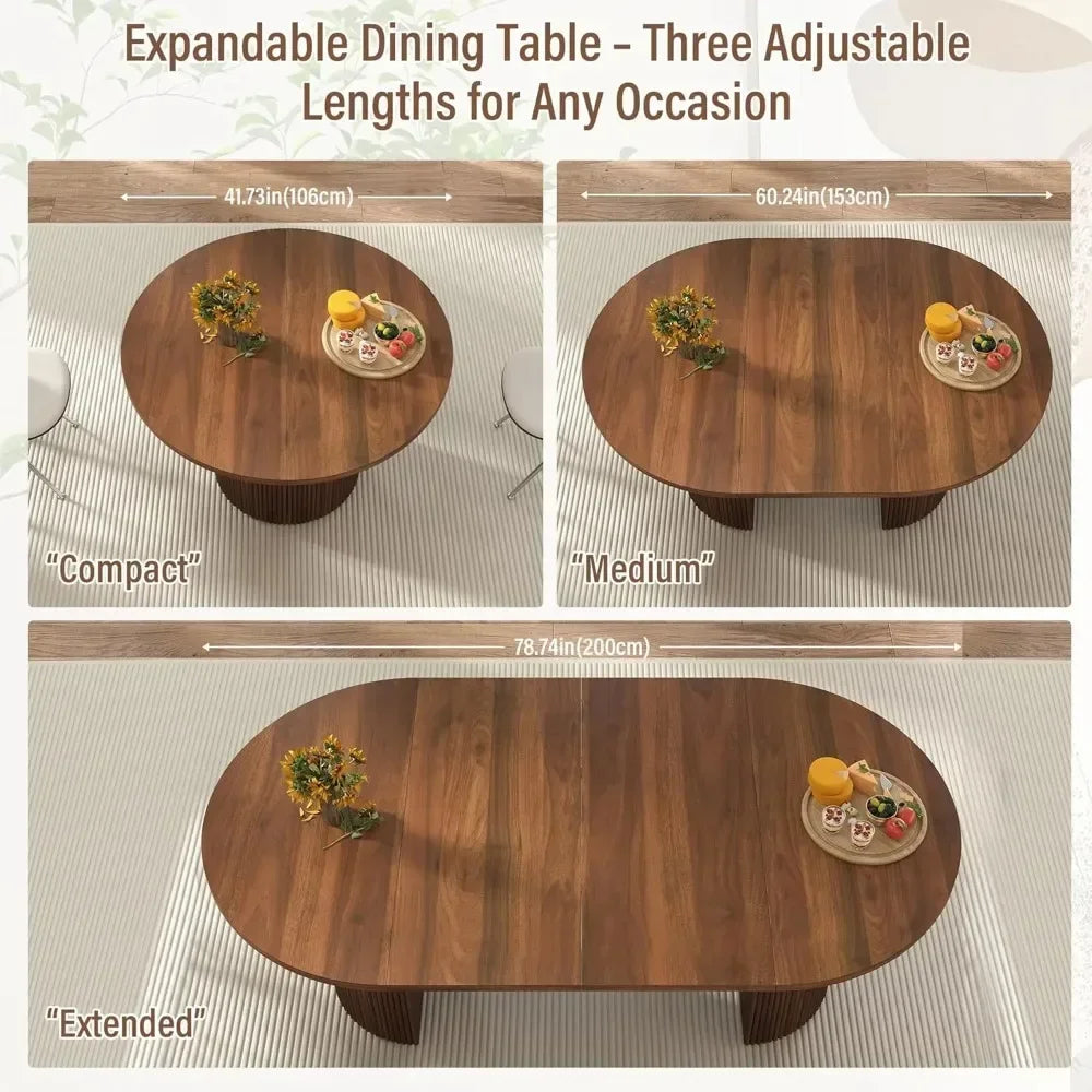 HOT 41 in-78 in Extendable Dining Room Table for 4-8, Round Expandable Kitchen Table with Fluted Base, Modern Farmhouse