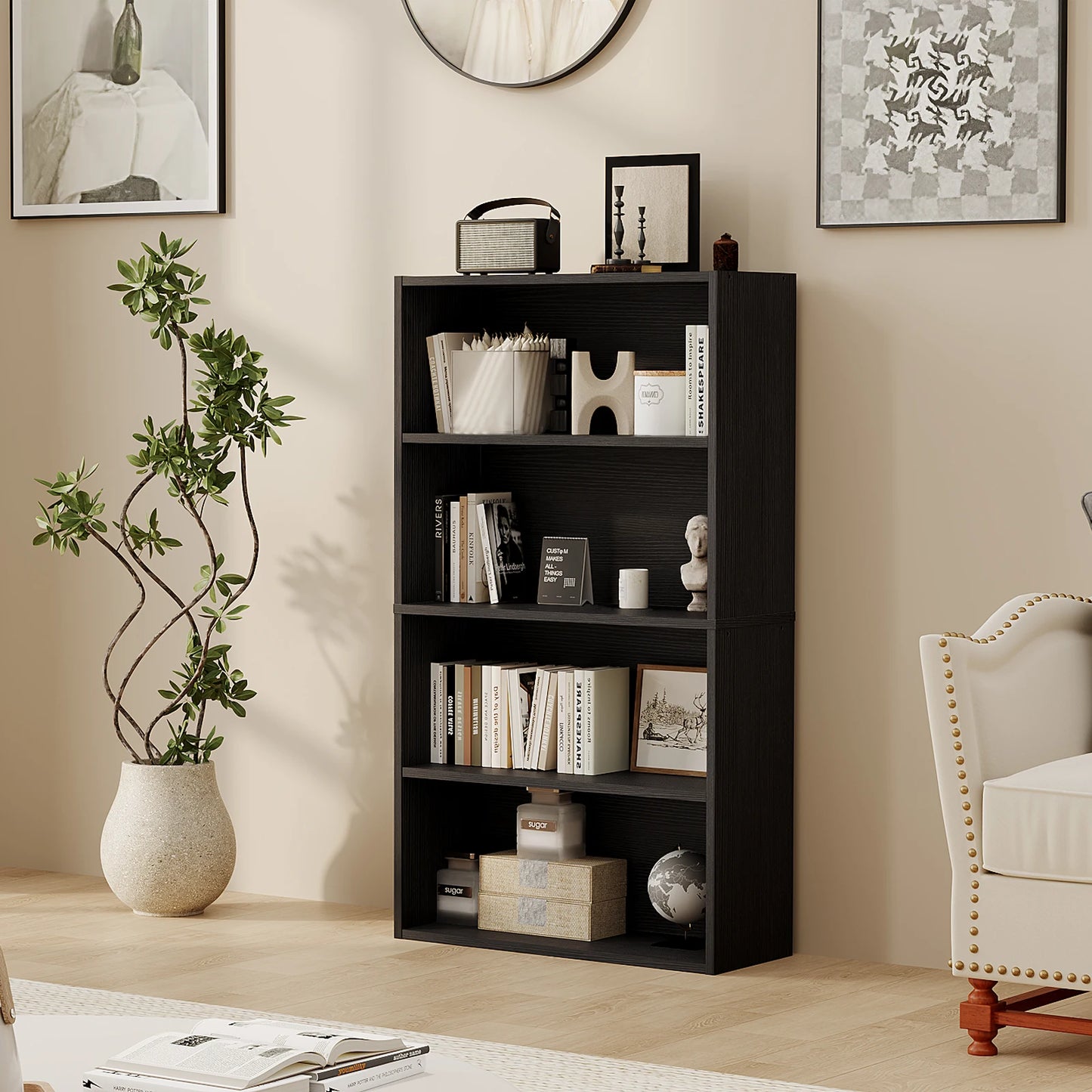 JHK Modern Wooden Bookcase Open Floor Standing Storage Unit