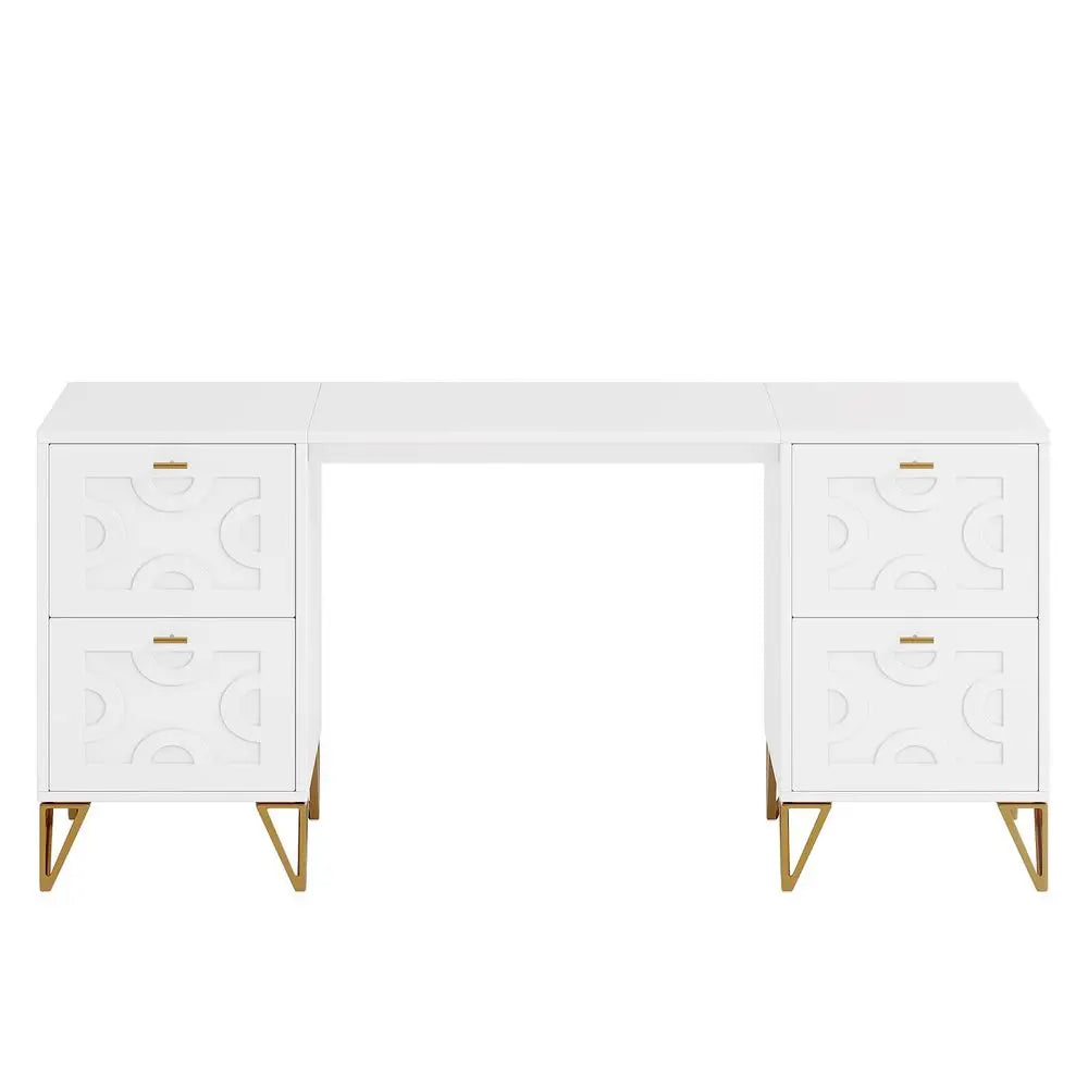 59Inch Makeup Vanity Desk with 4 Drawers, White Dressing Table with Storage, Modern Beauty Table Simple Home Office Computer De