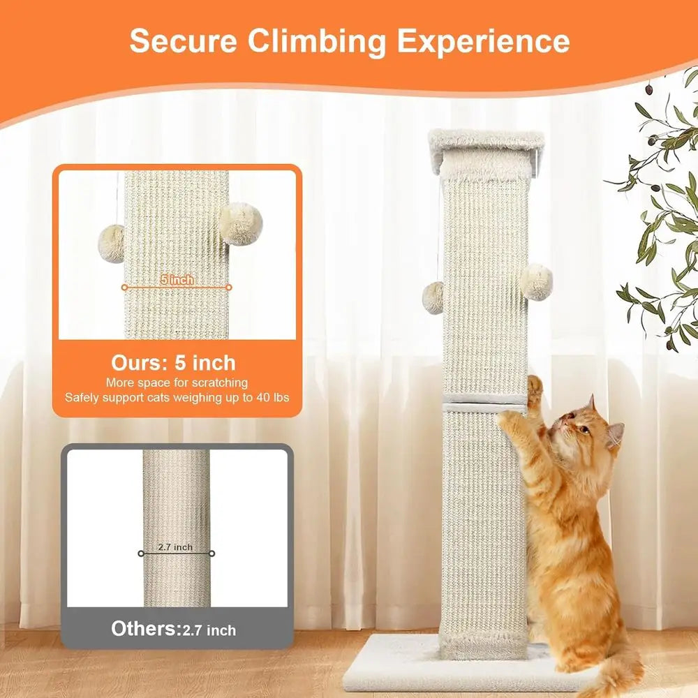 33 Inch Nature Sisal Cat Scratch Post for Indoor Cats, Large Cat Scratcher Protect Your Furniture, All Breeds