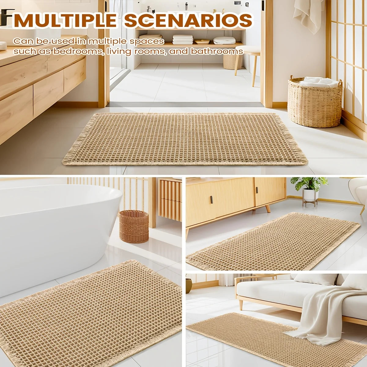 Waffle Bath Mat Non Slip Rubber Backed, Machine Washable, Ultra-Soft