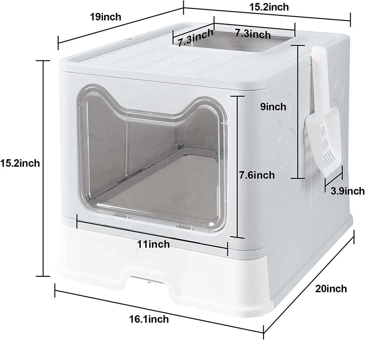 Foldable Hooded Cat Litter Box With Scoop And Storage Drawer