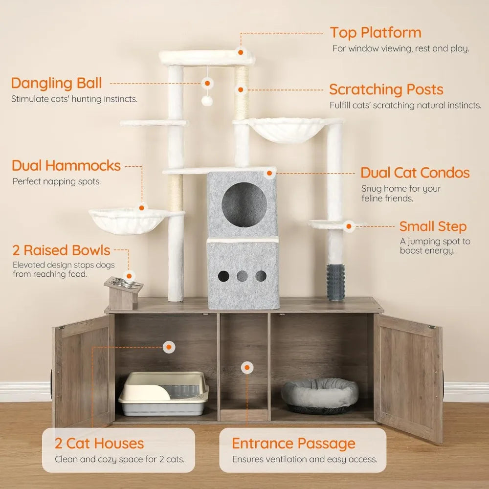 Multi Functional Cat Tree With Hidden Litter Box Enclosure
