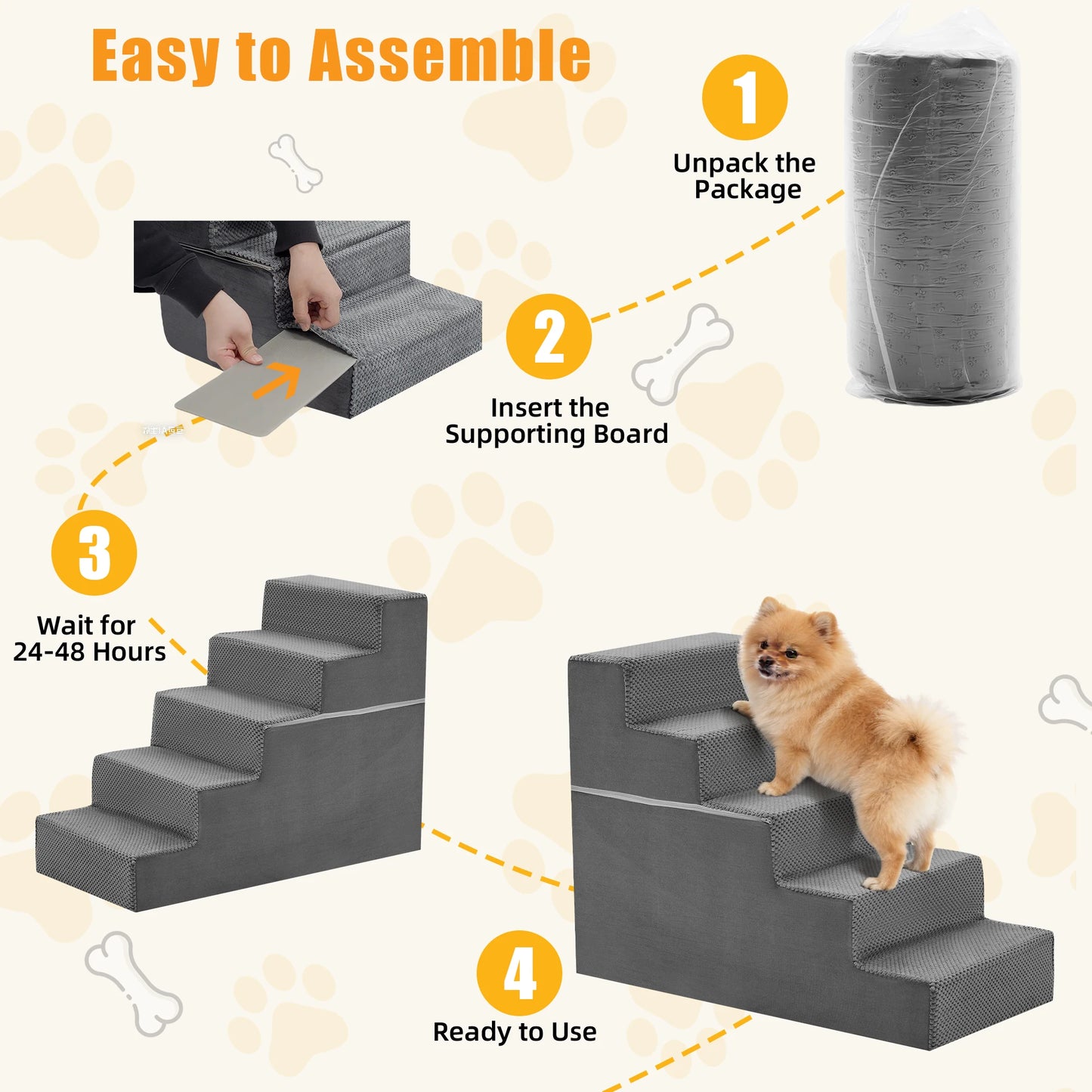 Foam Dog Stairs 3-5 Step Angled Ramp For Small Dogs