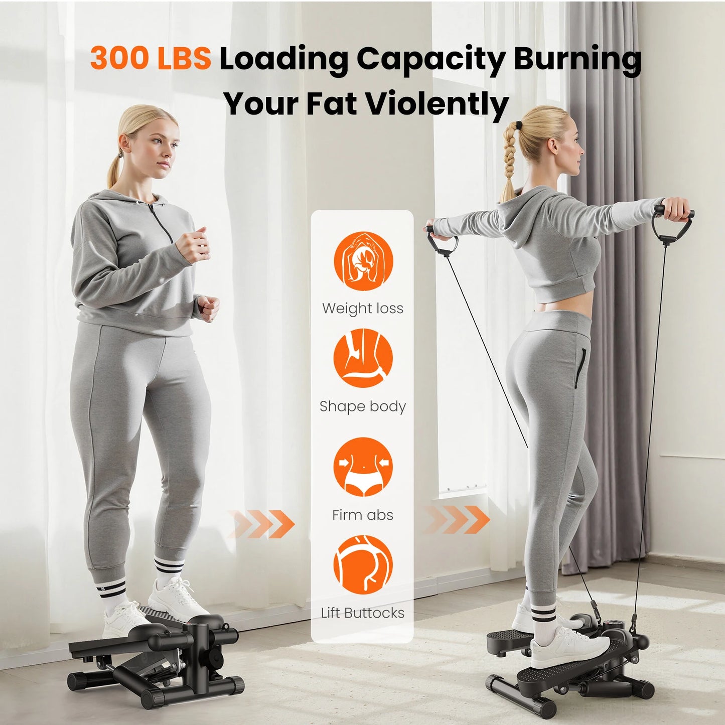 Mini Stepper With Resistance Bands Hydraulic LCD Monitor 300 Lbs