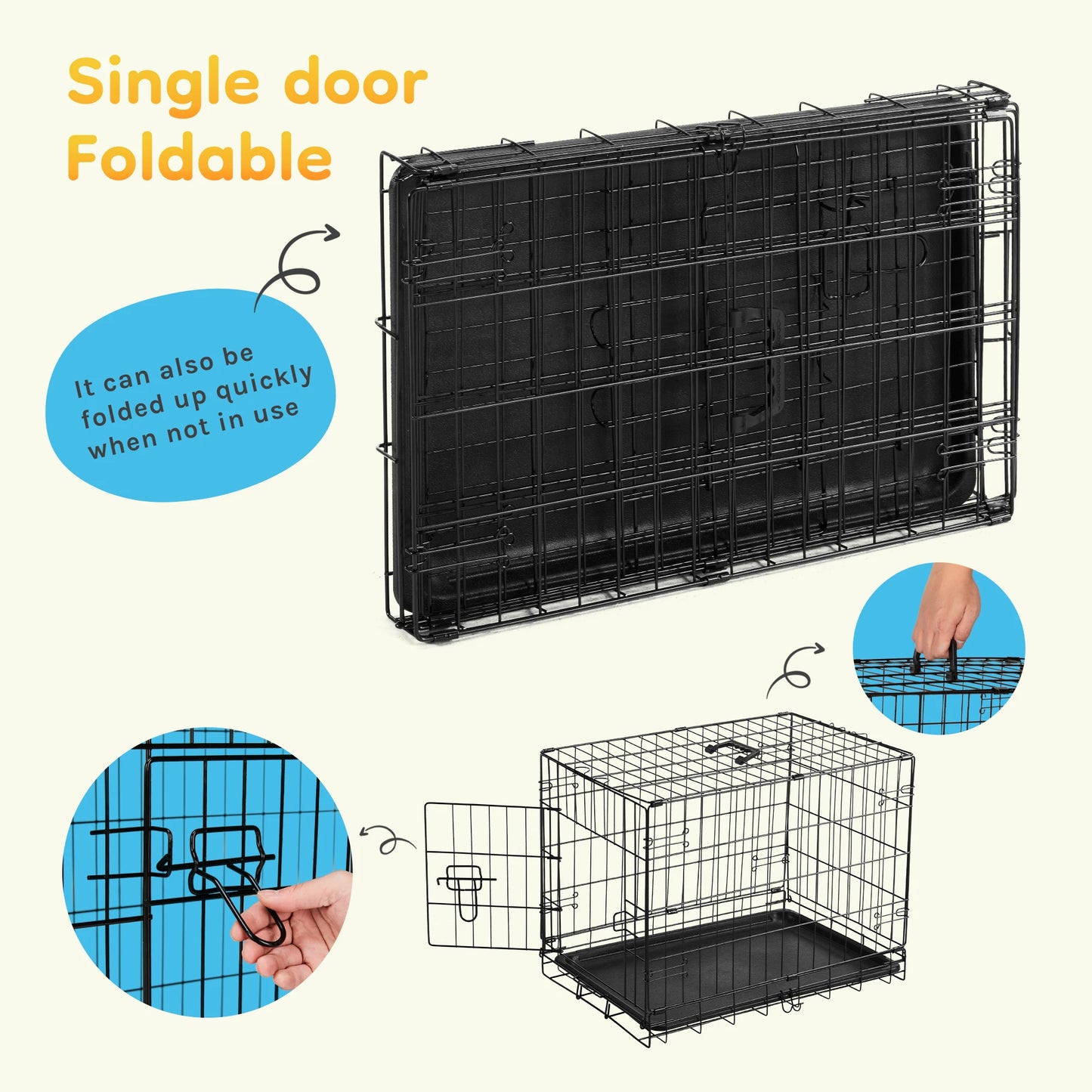 JHK Folding Wire Dog Kennel With Durable Plastic Pan Tray