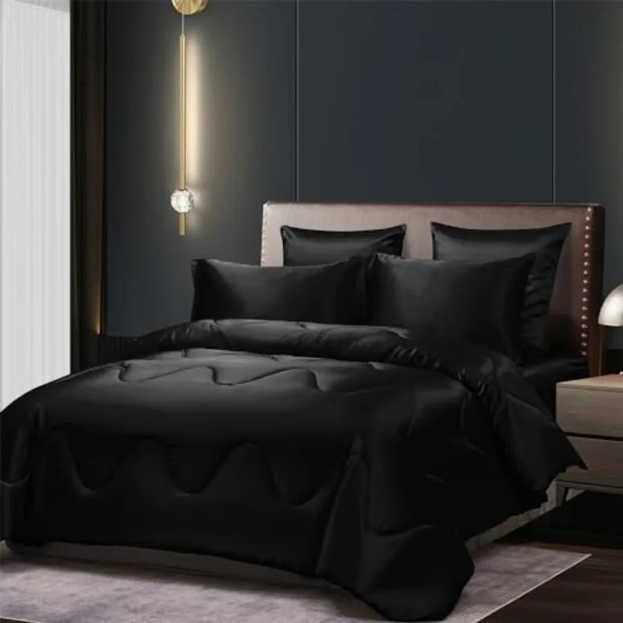 Satin Silky Comforter Set Size Summer Cooling Glossy Quilt Set Smooth Touch Luxury Hotel Silk Like Satin Duvet Down Alternative