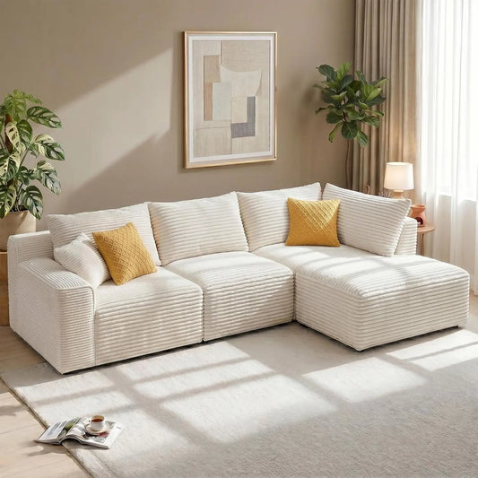 L-Shaped Modular Sectional Sofa With Oversized Cloud Chaise