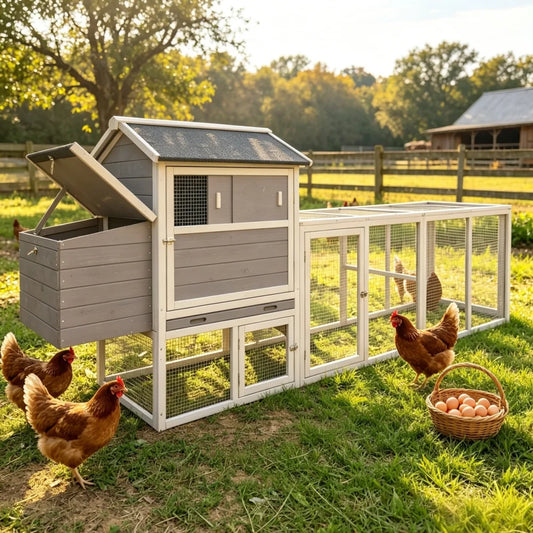 large main house Gray Wooden Chicken Coop Large Outdoor Hen Run Nesting Box Poultry Cage Rabbit Hutch Waterproof Anti-UV Panel