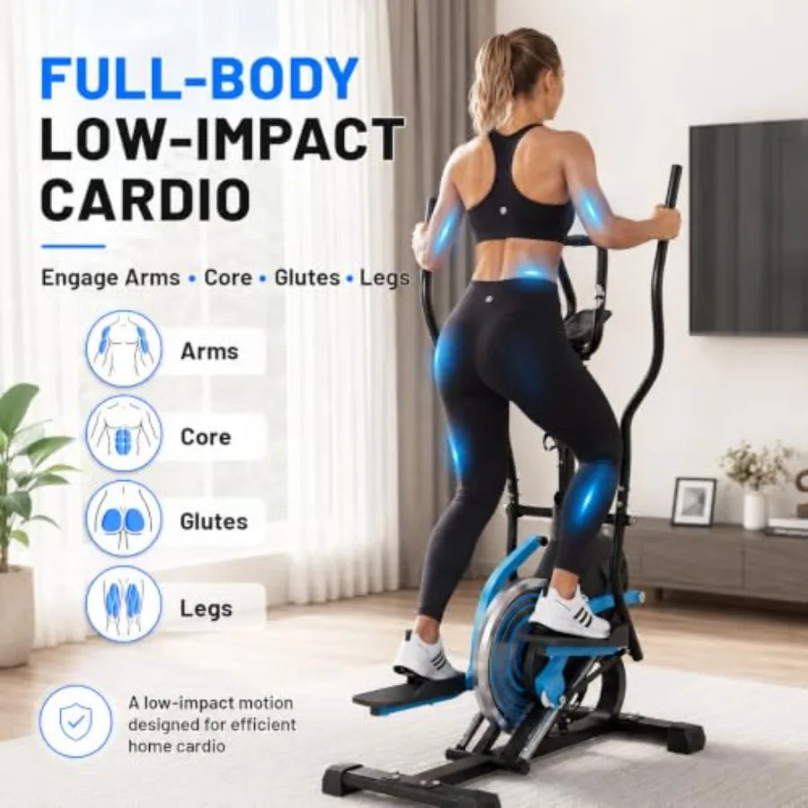 3-in-1 Elliptical Exercise Machine for Home Use, Steel Frame, Black, 15.5-Inch Stride with Smooth Magnetic Resistance