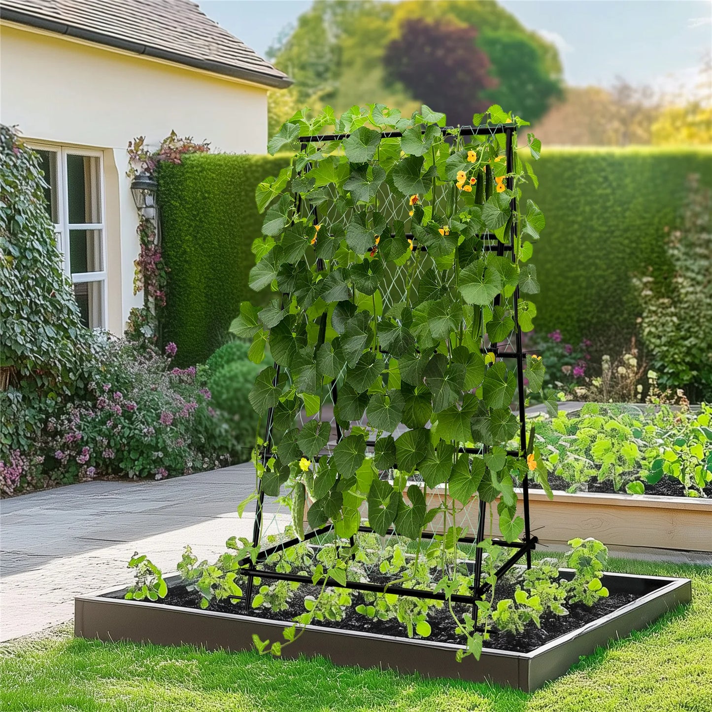 BINGOPAW Cucumber Trellis Metal Garden Arch For Climbing Plants