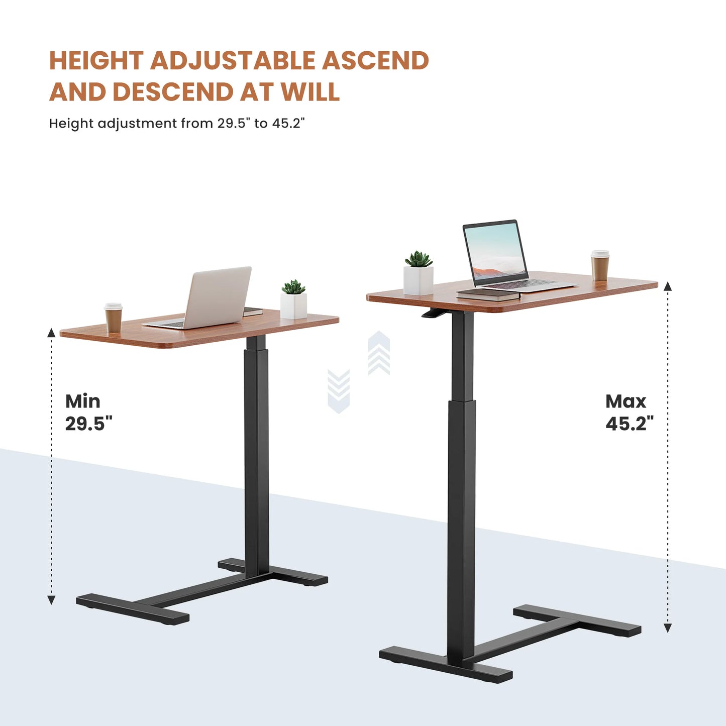 JHK Sofa Table with Hidden Wheels Overbed Bedside Adjustable Height Home Use Bed Table Laptop Mobile Standing Desk For Bedroom