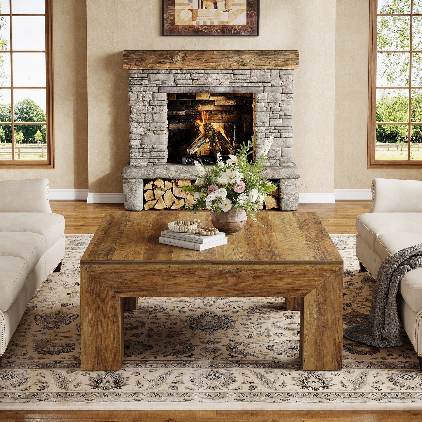 Tribesigns Square Coffee Table For Living Room Farmhouse Style