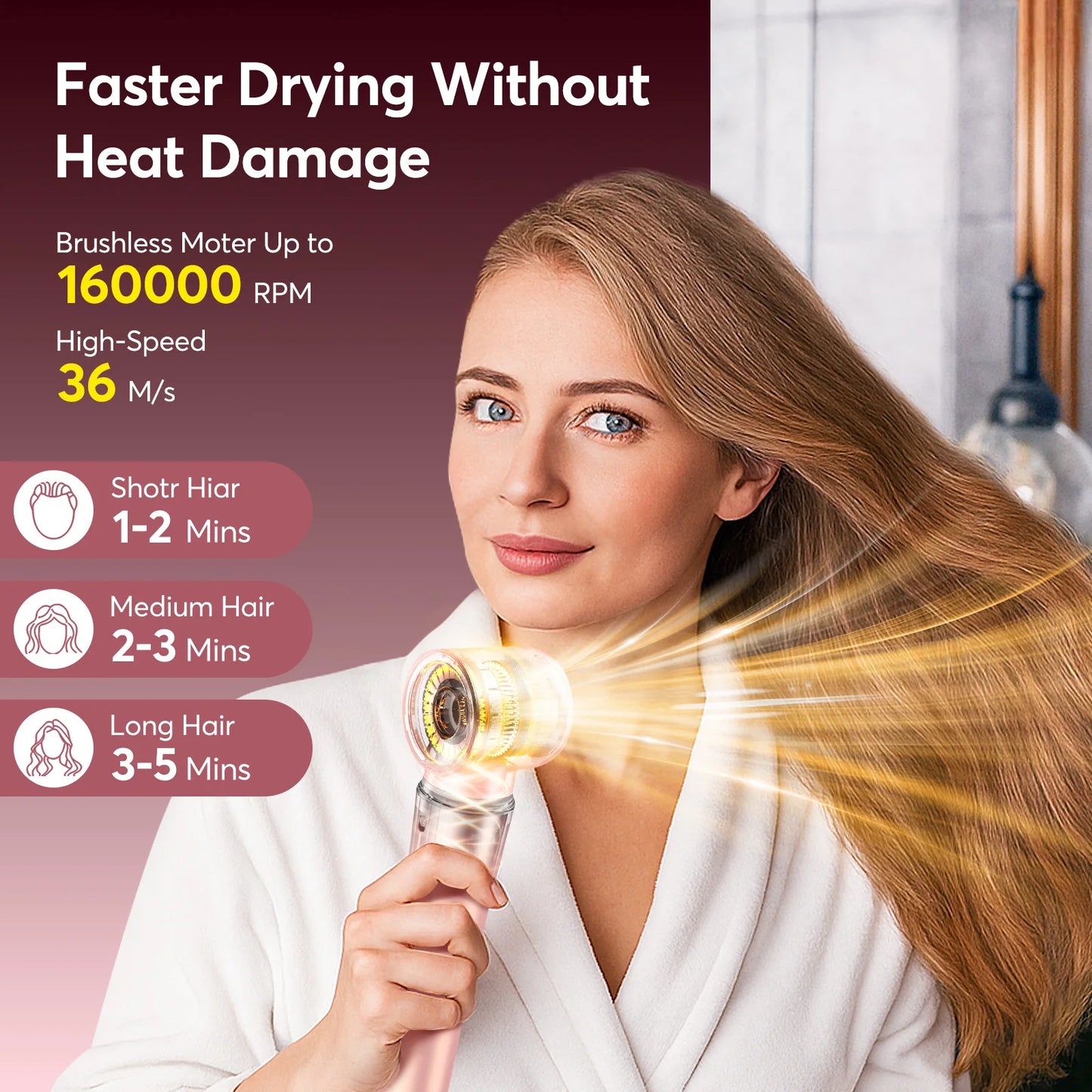 5 in 1 High Speed Hair Dryer,Hot Air Comb Set,Hair Brush,Curling Iron,Hair Straightener Styling Tool, Blow Dryer Gift Box