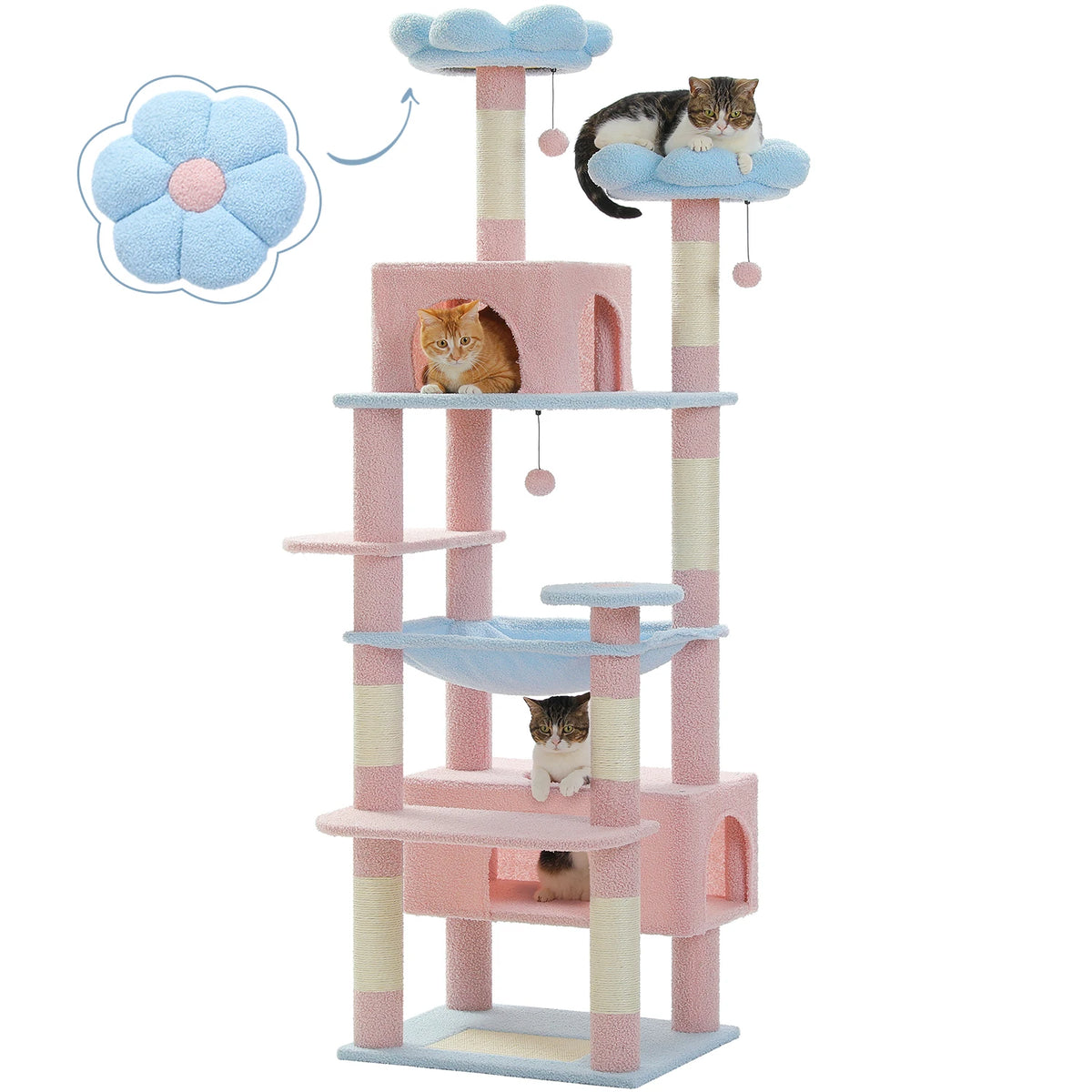 PEQULTI Multilevel Cat Tree Tower With Scratching Posts And Hammock