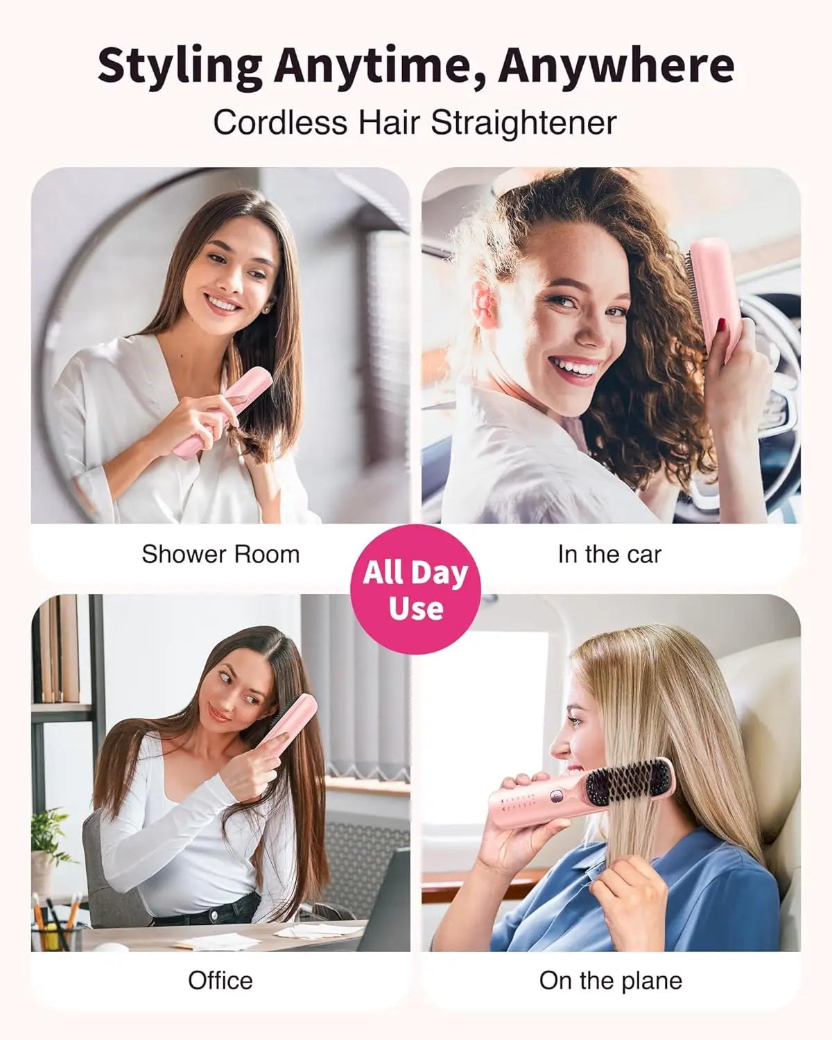 Bopcal Cordless Hair Straightener Comb Brush 10000mAh Portable