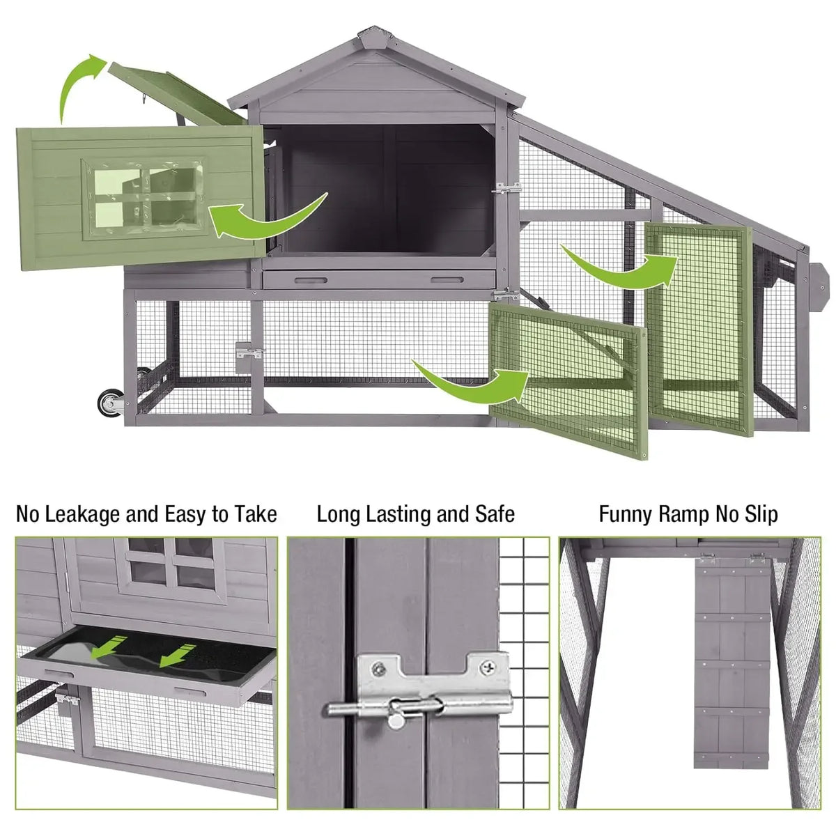 HOT Chicken Coop Mobile Chicken House On Wheel Outdoor Rabbit Hutch for 2-4 Chickens 67"