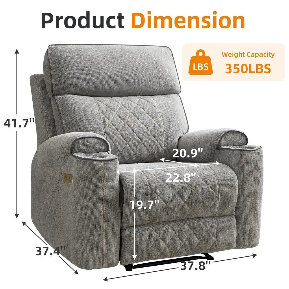 Power Recliner Chair, Electric Fabric Reclining Sofa with Cup Holders, USB TypeC Charging Ports, for Small Living Room, Bedroom